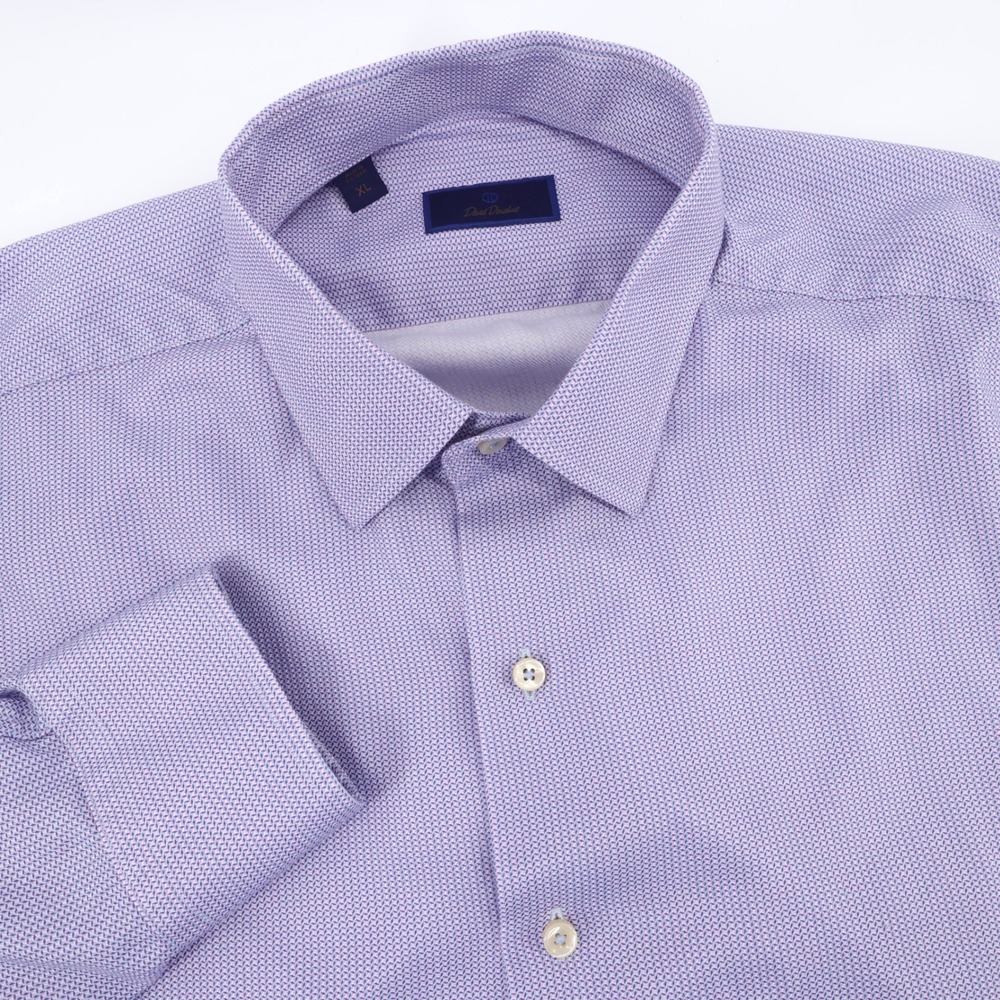 David Donahue Micro-Pattern Button Down Shirt Purple Long Sleeve Mens XL